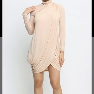 Body con mock neck front wrap drape mini dress